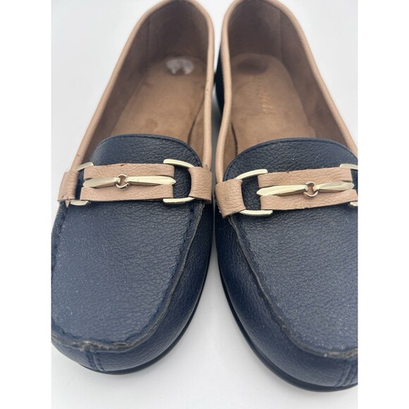 Aerosoles Manuscript Womens 6 Blue Tan Loafers Buckle Comfort Shoes - Picture 3 of 8